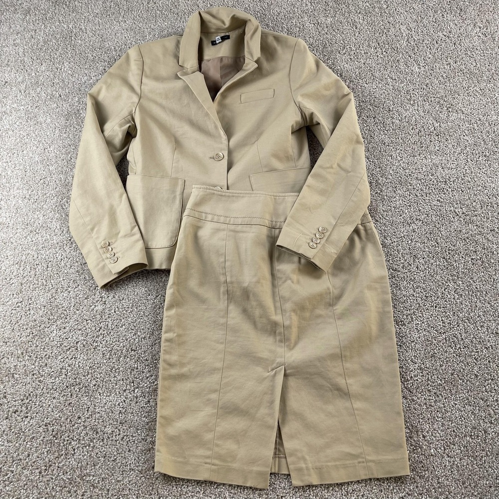 Willi Smith Skirt Suit Womens Medium Beige Two Button Lined Jacket Skirt Career